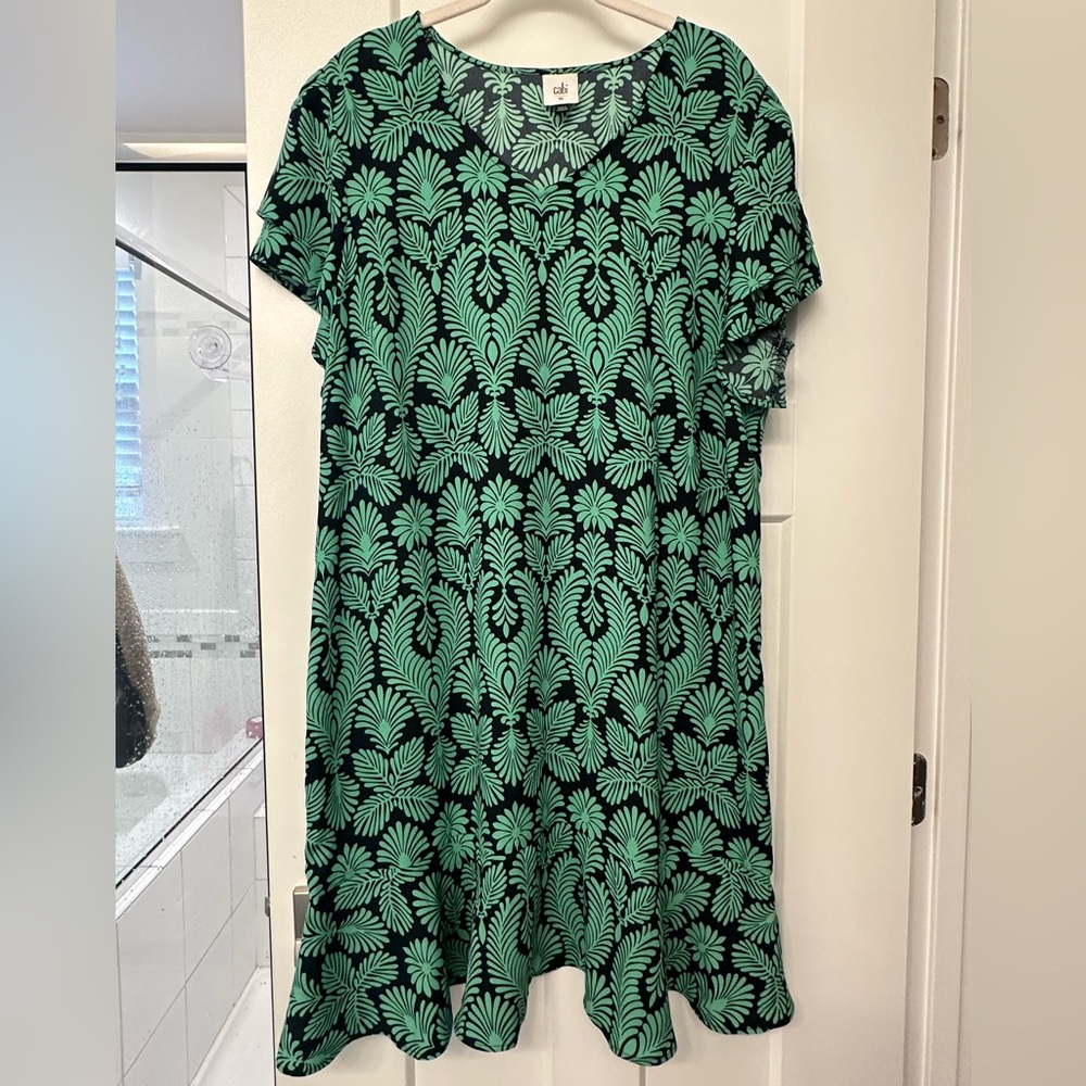 CAbi Black and Green Floral Mini Dress